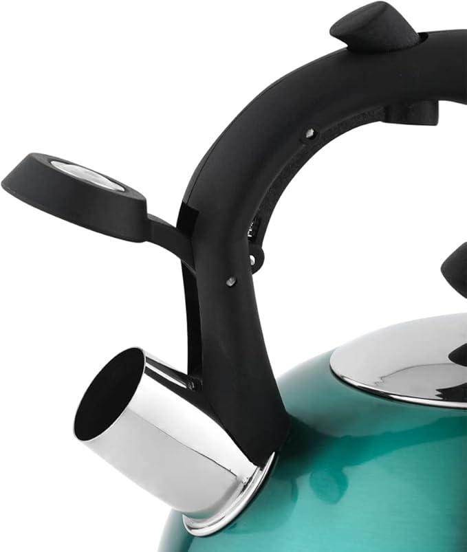 Basics Stainless Steel Tea Kettle, Hot Water Kettle with Whistle Spout, Fast Boiling, Ergonomic Handle, 2.4-Quart, Teal