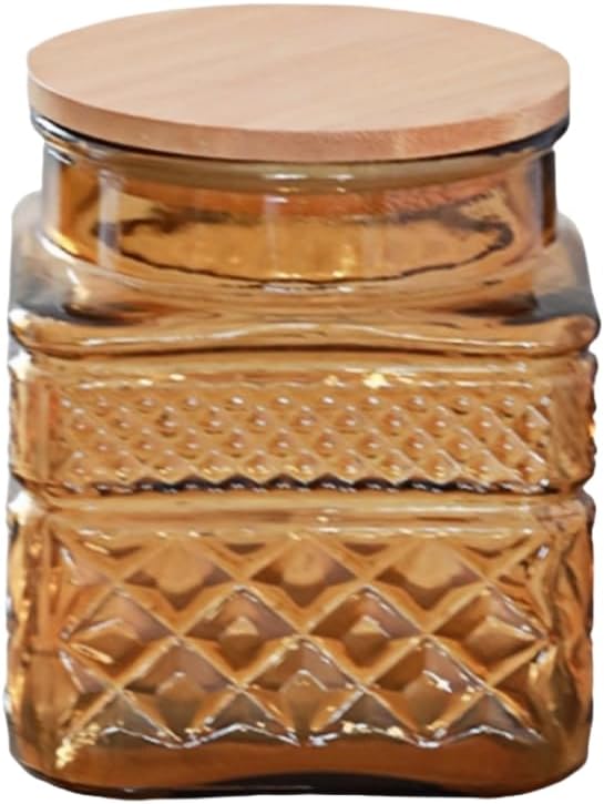 ANSQU Square Glass Jar, 20.3 Fl oz Candy Jar with Lid, Glass Food Storage Containers for Ground Coffee, Tea, Sugar, Decorative Mason Jar