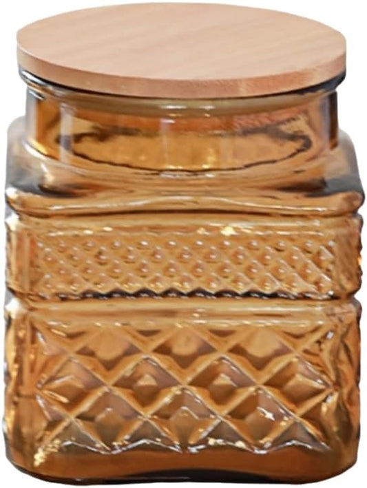 ANSQU Square Glass Jar, 20.3 Fl oz Candy Jar with Lid, Glass Food Storage Containers for Ground Coffee, Tea, Sugar, Decorative Mason Jar