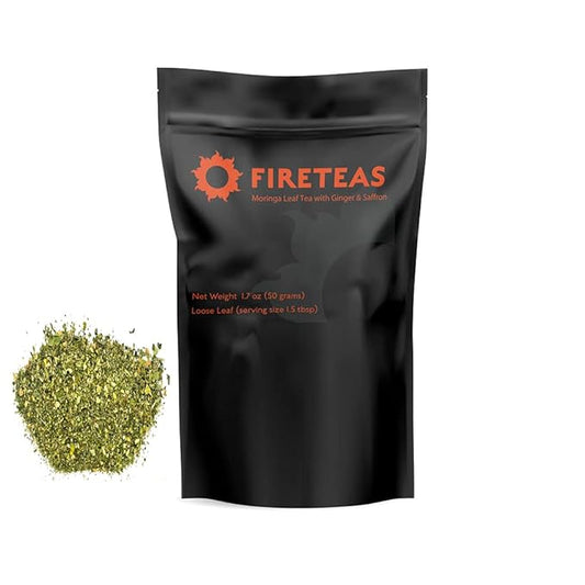 Fire Teas Organic Moringa Leaf Tea with Ginger & Saffron - Loose Leaf Blend