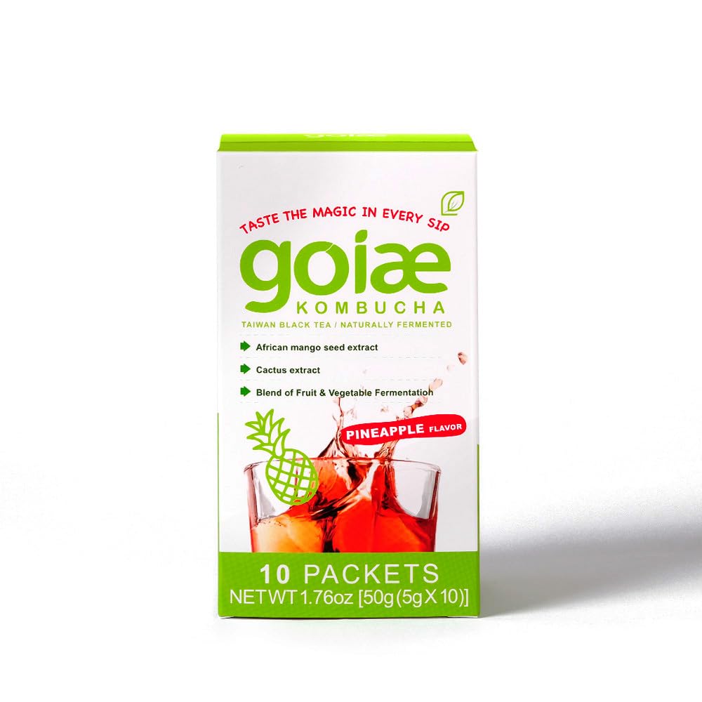 goiae Slimbucha,Pineapple Flavor 10 packets(Lemon • Apple)– Taiwanese High‑Altitude Tea • Rich in Postbiotics to Support Gut Flora • Patented Ingredients May Help Metabolism &amp; Digestive Regularity • Only 18 Calories .Per Pack Packets,Net Wt. 1.76 oz(5