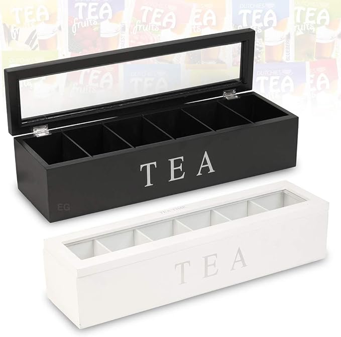 TOPINCN Wooden Tea Storage Box, 5 Slots, High Hardness, Exquisite Design, Retro, Clear Lighting, (White)