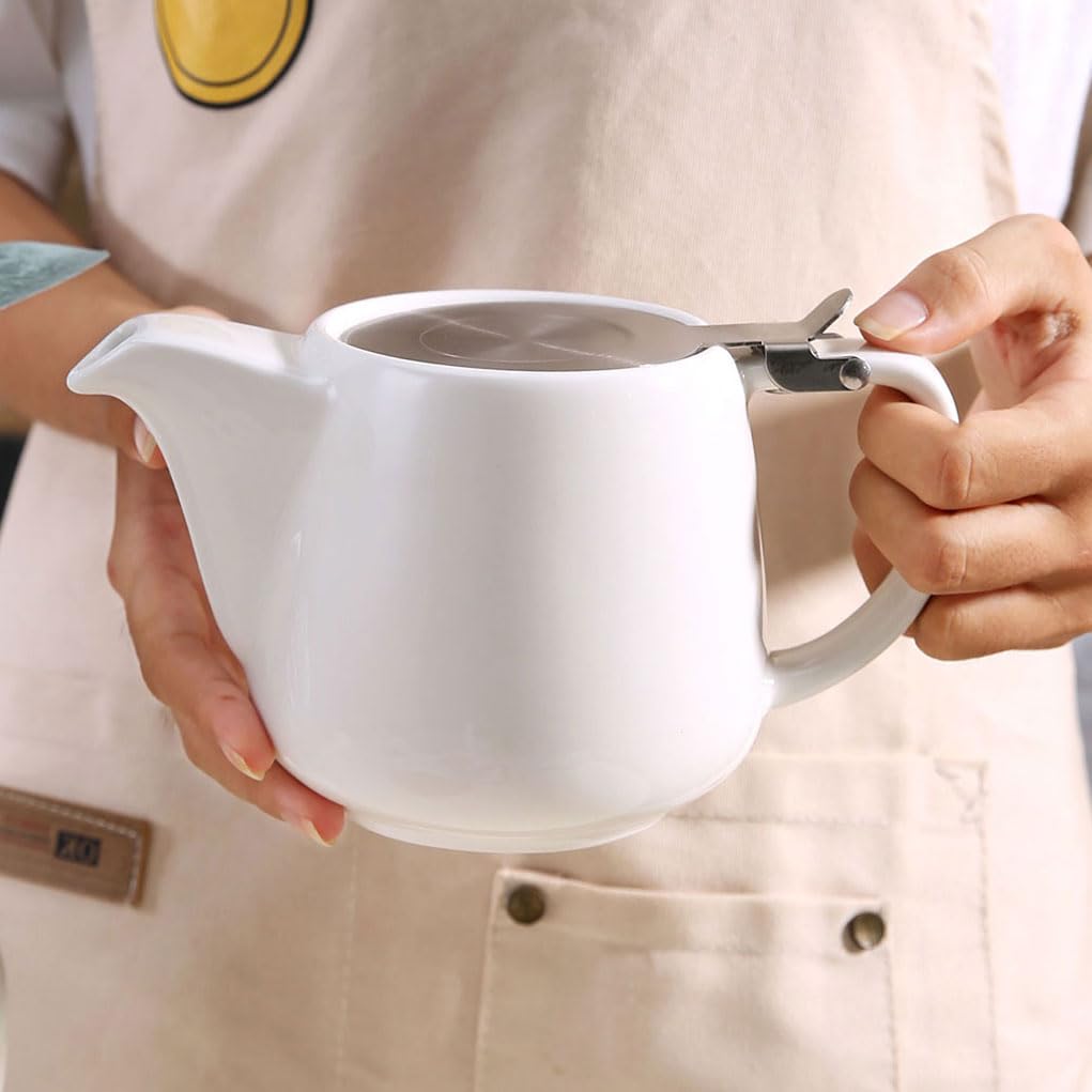 Auxmeware - Ceramic Teapot With Stainless Steel Infuser, Heat Resistant, Perfect Tea Maker, White, 500ml/17oz