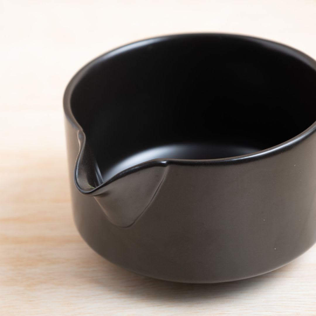 Naoki Matcha Traditional Ceramic Chawan Matcha Tea Bowl with Pour Spout Set | Hand Made, Black Matte Glaze, 18 Ounce, For Perfectly Whisked Matcha Green Tea