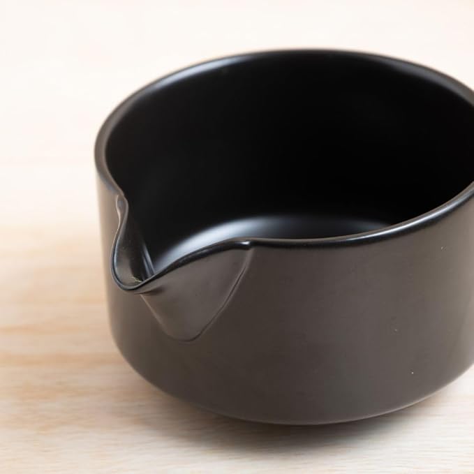 Naoki Matcha Traditional Ceramic Chawan Matcha Tea Bowl with Pour Spout Set - Hand Made Ceramic with Black Matte Glaze