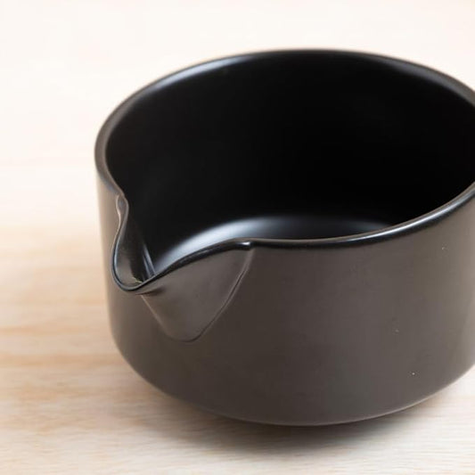 Naoki Matcha Traditional Ceramic Chawan Matcha Tea Bowl with Pour Spout Set - Hand Made Ceramic with Black Matte Glaze