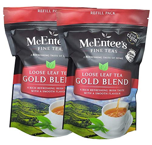 McEntee's Irish Loose Leaf Gold Blend Tea - (Pack of 2) - 250g Refill Bag - Expertly blended in Ireland to give that perfect cup of tea. A traditional Irish blend (Assam and Kenyan).