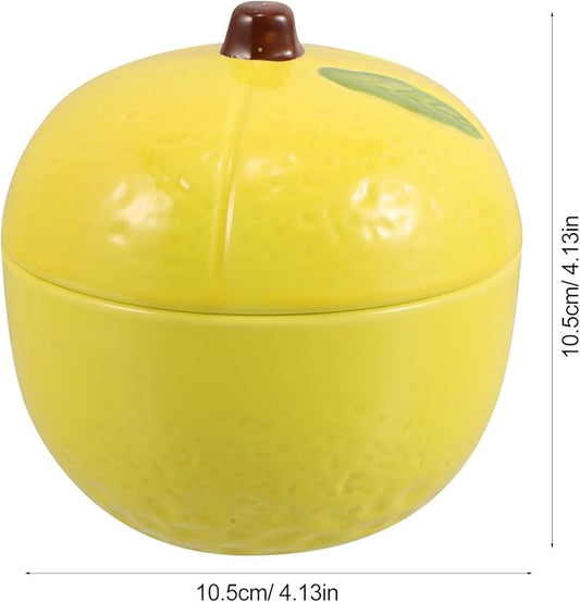 Coheali Ceramic Round Storage Jar with Airtight Lid Lemon-shaped Condiment Pot for Sugar Salt Snacks Multipurpose Food Container for Kitchen