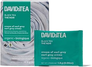 DAVIDsTEA Organic Cream of Earl Grey – High Caffeine Black Tea with Bergamot & Natural Vanilla – 12 Count – Smooth, Citrusy & Rich Breakfast Blend with a Comforting Creamy Twist