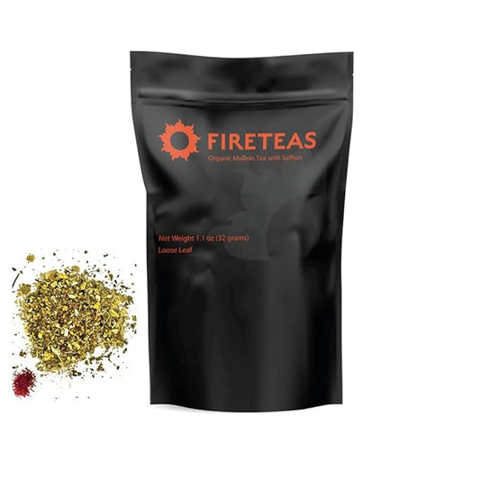 Fire Teas Organic Mullein Leaf Herbal Tea w/Ginger & Saffron - Herbal Tea, Great Health Benefits, Loose Leaf