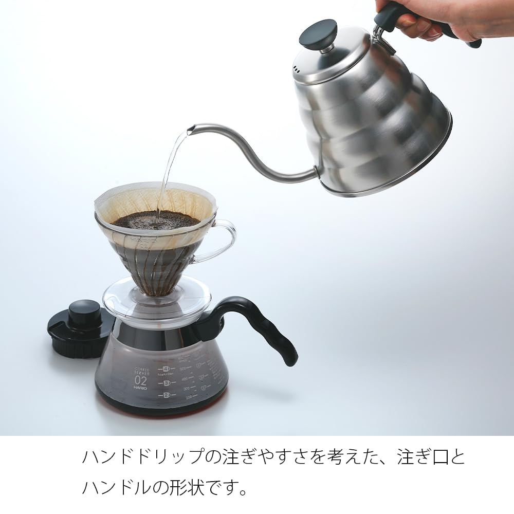 Hario V60 "Buono" Drip Kettle Stovetop Gooseneck Coffee Kettle 1.2L, Stainless Steel, Silver
