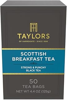 Taylors of Harrogate Scottish Breakfast Black Tea Individually Wrapped Bags, 50 Count (Pack of 1), Strong, Malty and Full, Caffeinated, Enjoy Hot or Iced, 50 Teabags