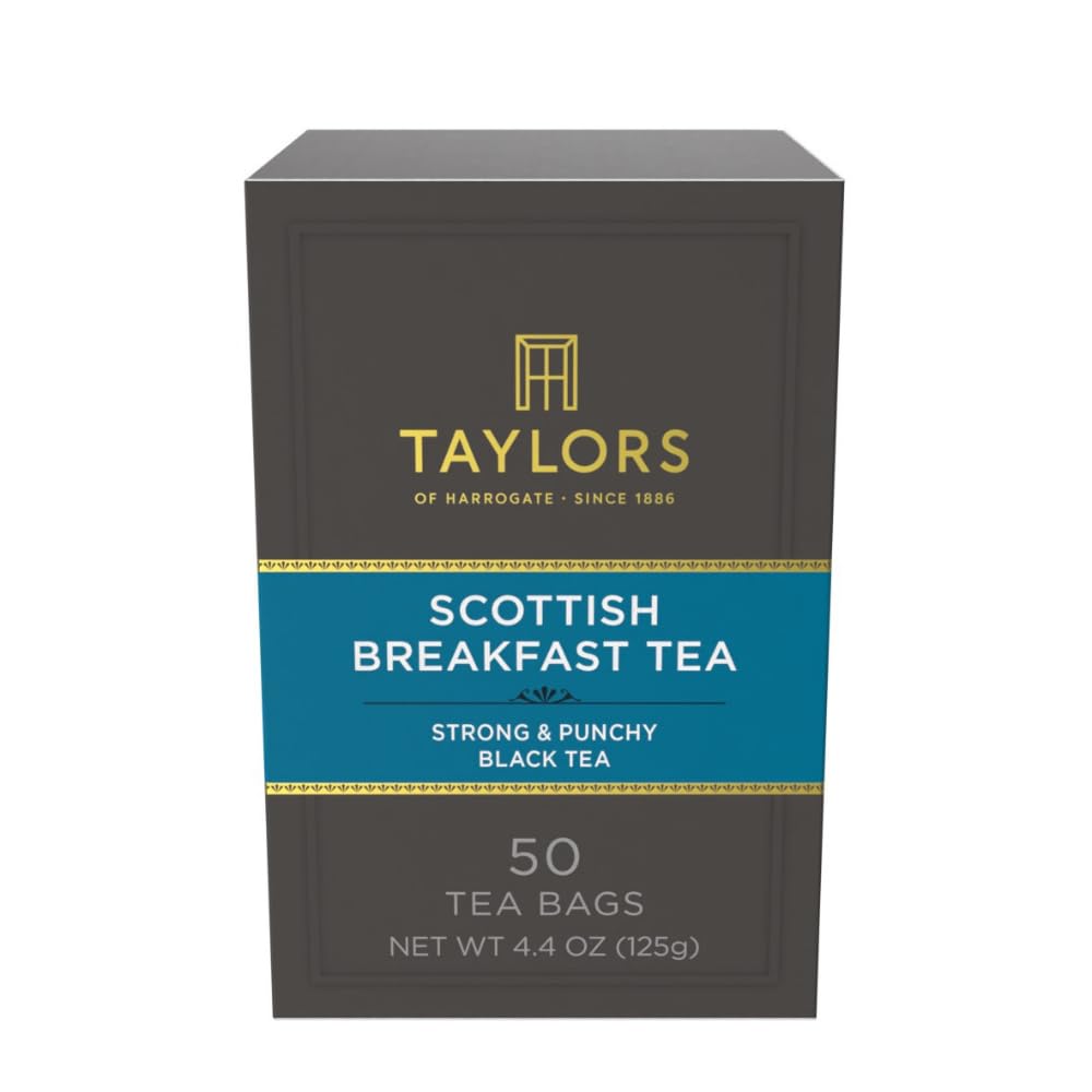 Taylors of Harrogate Scottish Breakfast Black Tea Individually Wrapped Bags, 50 Count, Strong, Malty and Full, Caffeinated, Enjoy Hot or Iced