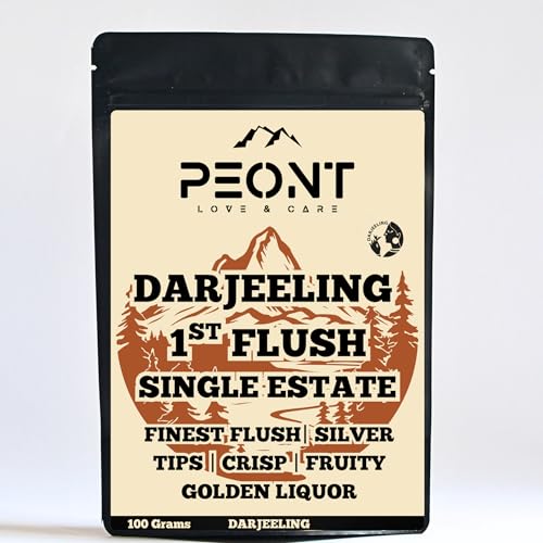 Peont First Flush Single Estate Darjeeling Black Tea, 100g,Crisp with Citrus, Floral & Peach Notes, Premium Loose Leaf