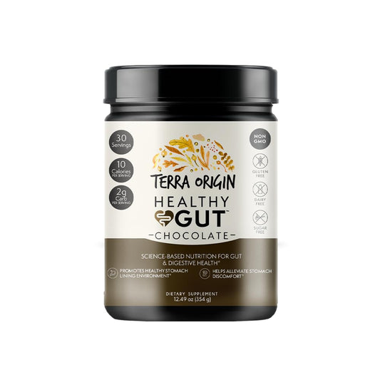 Terra Origin Healthy Gut Chocolate, 30-Servings with L-Glutamine, Zinc, Glucosamine, Slippery Elm Bark, Marshmallow Root and More!