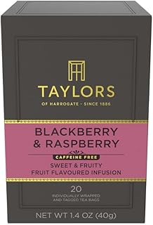 Taylors of Harrogate Blackberry & Raspberry, Herbal Tea, Individually Wrapped Bags, 20 Count (Pack of 1), Sweet, Tart & Tangy, Caffeine-Free, Enjoy Hot or Iced, 20 Teabags