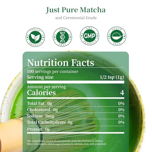 LeafCharm Ceremonial Grade Matcha Green Tea Powder 3.52 OZ - Vibrant Green & Zero Bitterness, Smooth Umami Taste for Lattes & Smoothies,100g (3.52 oz) Premium Tin