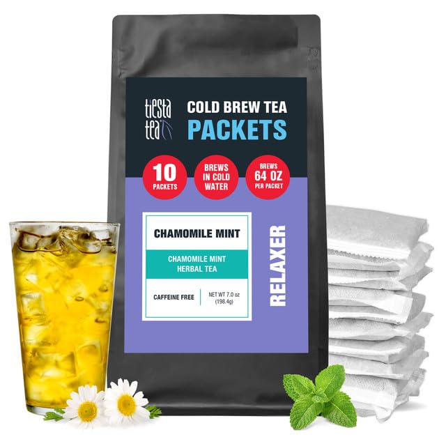 Tiesta Tea - Chamomile Mint Cold Brew, Loose Leaf, Premium Blend, Non-Caffeinated Iced Tea, 10 Cold Brew Packets, Makes One 64oz Pitcher