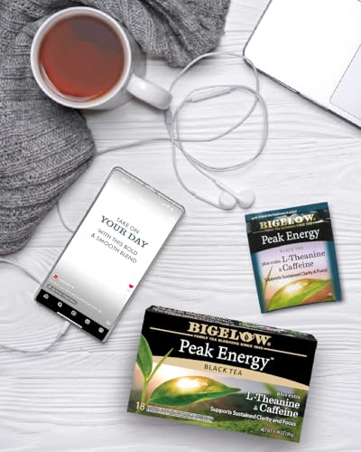 Bigelow Tea Peak Energy plus L-Theanine Black Tea, Caffeinated, 18 Total Tea Bags (Pack of 1)