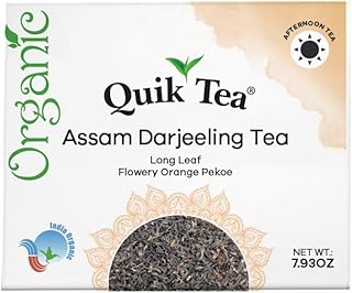 QuikTea Organic Assam Darjeeling Long Leaf Tea | Single Box 7.93 oz (225 Grams) | Certified Organic, an expert blend of selected Long Leaf teas from Assam and Fragrant Darjeeling teas, Kosher