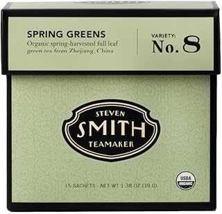 Smith Teamaker Spring Greens No. 8, Mao Feng Green Tea, Caffeinated, Sugar-Free, Sustainably Grown Full Leaf Green Tea, 15 Sachets, 1.3oz each
