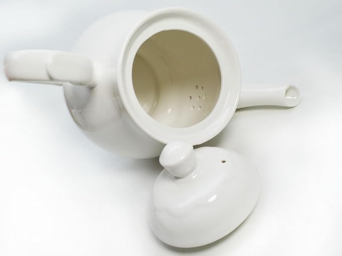 White Porcelain Teapot, Lotus Tea Pot Coffee Tea Water Pot Vintage Ceramic Gooseneck Kettle (59oz)
