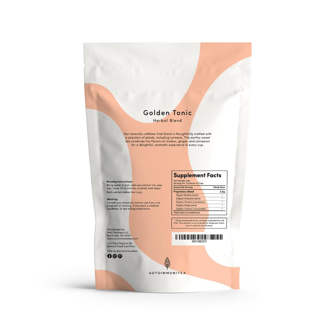 Organic Turmeric Ginger Loose Leaf Tea Bags – Immunity Tea, Wellness Tea, Caffeine Free, AIP Autoimmune Protocol, Whole30 Paleo, Ayurvedic Rooibos Golden Tonic Herbal Blend, 15 Count