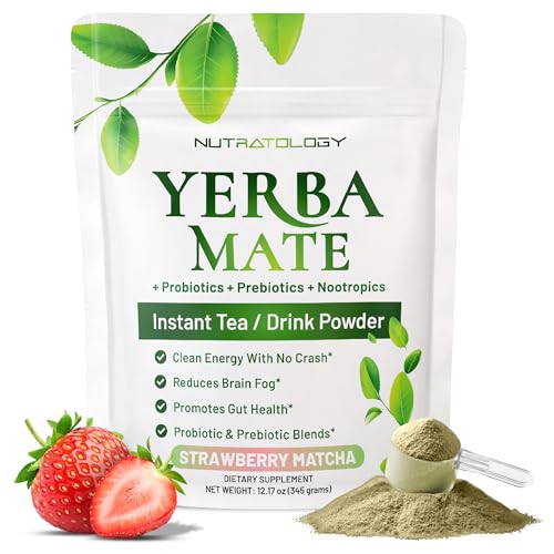 Yerba Mate Instant Tea Powder - 3-In-1 Super Drink - Clean Energy - Formulated With Nootropics To Boost Focus & Clarity - With Prebiotics & Probiotics To Boost Gut Health | Peach Pomelo - 30 Servings