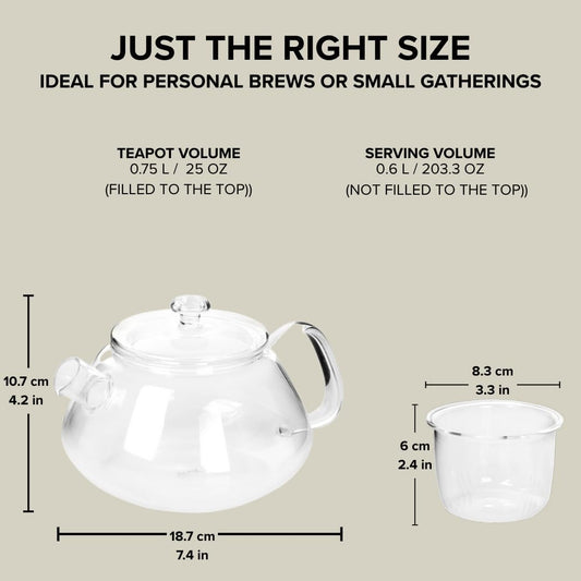 Viva Nicola All Borosilicate Glass Teapot with Tea Included, Lid, with Removable Infuser for Loose Leaf Tea - No Metal Or Plastic for The Perfect Brew, 25oz Tea Maker, Stove Top Safe, No Drip Spout