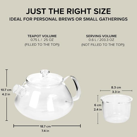 Viva Nicola All Borosilicate Glass Teapot with Tea Included, Lid, with Removable Infuser for Loose Leaf Tea - No Metal Or Plastic for The Perfect Brew, 25oz Tea Maker, Stove Top Safe, No Drip Spout