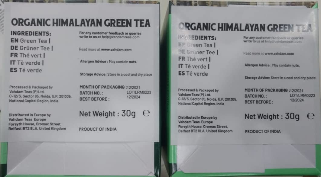 VAHDAM, Himalayan Green Tea (30 Count) High Grown, Non GMO, Gluten Free, Med Caffeine | Earthy &amp; Smooth | Resealable &amp; Individually Wrapped | Plant-Based Pyramid Tea Bags