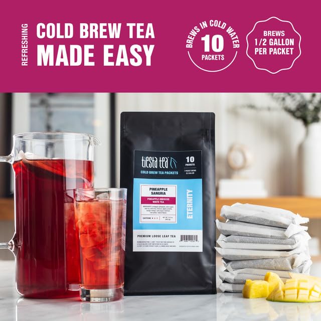 Tiesta Tea - Pineapple Sangria Cold Brew, Loose Leaf, Premium Low Caffeinated Iced Blend, 10 Packets, Brews One 64oz Pitcher