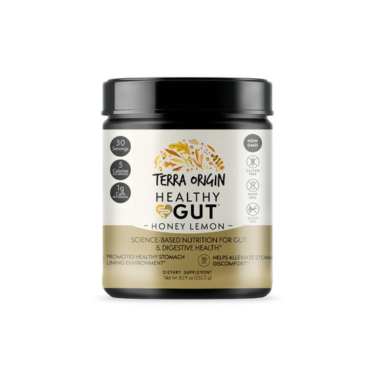 Terra Origin Healthy Gut Powder (Honey Lemon), 30-Servings with L-Glutamine, Zinc, Glucosamine, Slippery Elm Bark and More!