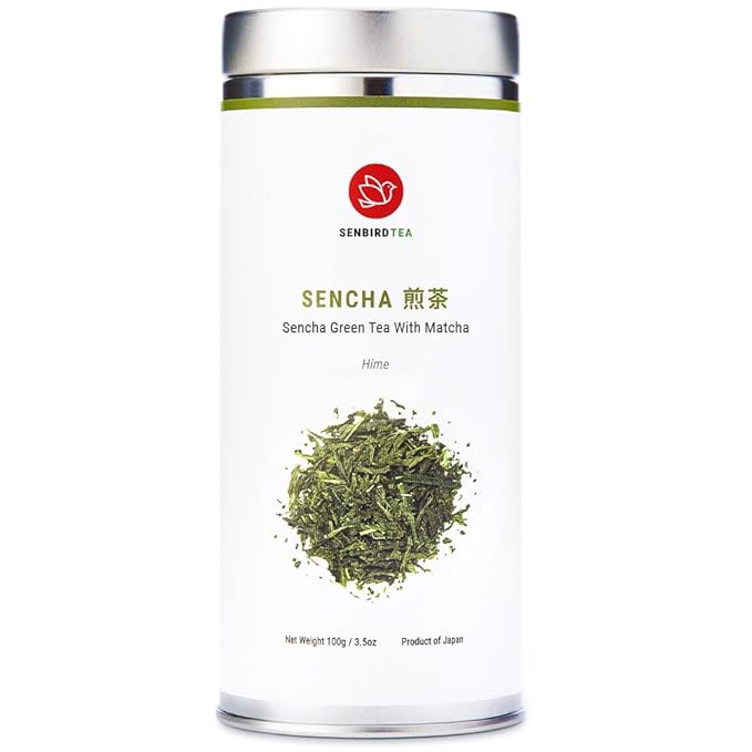 Senbird Premium Sencha With Matcha - Japanese Green Tea With Matcha - From Kyoto, Japan - Loose Leaf Tea In Airtight Tea Tin (3.5oz/100g)