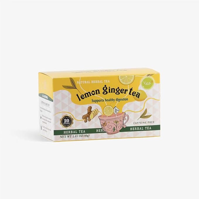 Vinis Lemon Ginger Herbal Tea, Caffeine Free, Support Healthy Digestion, 20 Tea Bags (1)