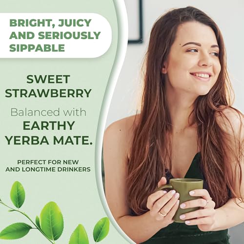 Yerba Mate Instant Tea Powder - 3-In-1 Super Drink - Clean Energy - Formulated With Nootropics To Boost Focus & Clarity - With Prebiotics & Probiotics To Boost Gut Health | Strawberry Matcha - 30 servings