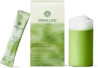 OSULLOC Jeju Matcha Milk Tea (7oz X 10 Packets), Easy on-the-go Stick type Powder Blended tea, Deep flavored matcha & creamy milk