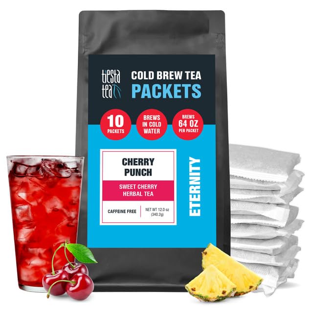 Tiesta Tea - Cherry Punch Cold Brew, Loose Leaf, Sweet Cherry Herbal Tea | Premium Iced, Non-Caffeinated Cold Brew Packets, Makes 64 oz of Pitcher Per Bag (Pack of 10)