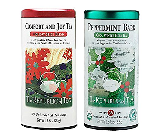 The Republic of Tea Winter Holiday Variety 2-Pack: Peppermint Bark and Comfort and Joy