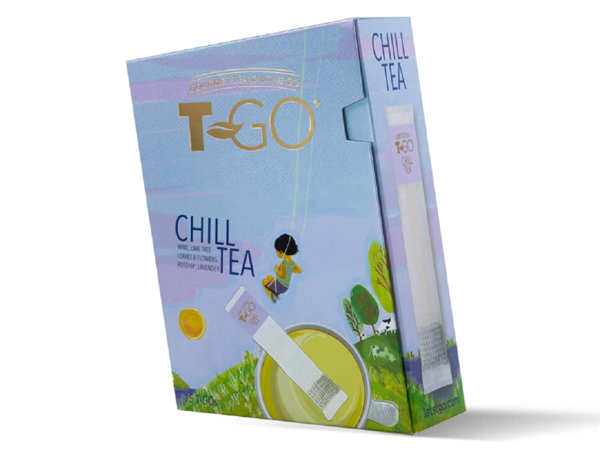 T-GO Chill Tea Herbal Tea Sticks Lavender Chamomile Caffeine Free Herbal 15 Convenient Tea Sticks