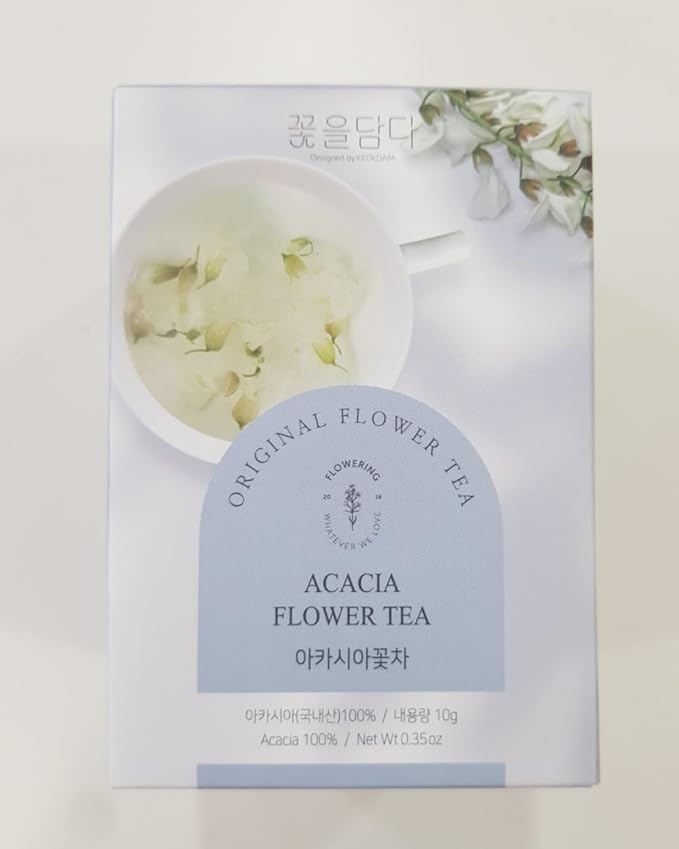 Korean Food, Kkokdam Original Acacia Flower Tea, Decaf Floral Blend, Fully Natural Flowers, No Caffeine, Sugar Free, Zero Calories, Made in Korea, 10g