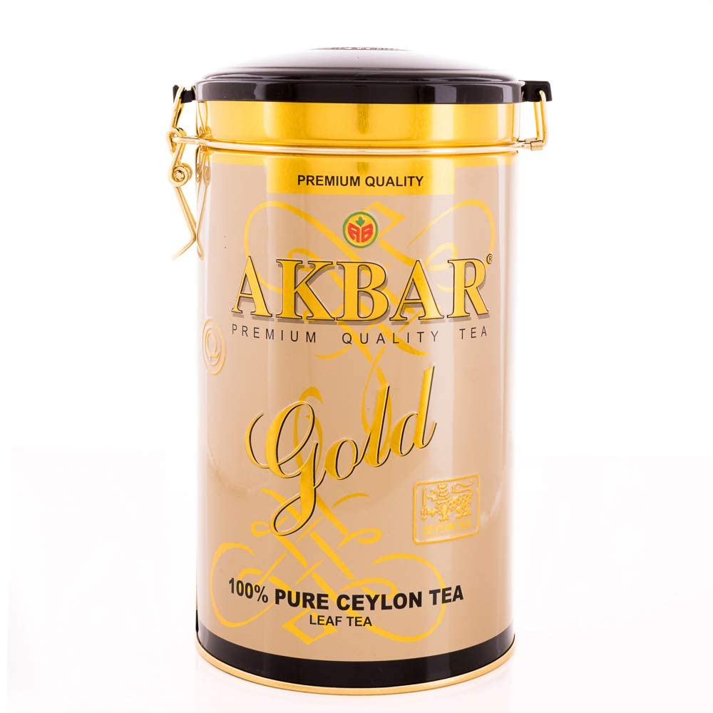Akbar Gold – 100% Pure Ceylon Loose Leaf Black Tea, Fbop Grade, Premium Gold Tin 450g, Smooth Sri Lankan Blend, Flowery Broken Orange Pekoe