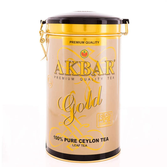 Akbar Gold – 100% Pure Ceylon Loose Leaf Black Tea, Fbop Grade, Premium Gold Tin 450g, Smooth Sri Lankan Blend, Flowery Broken Orange Pekoe