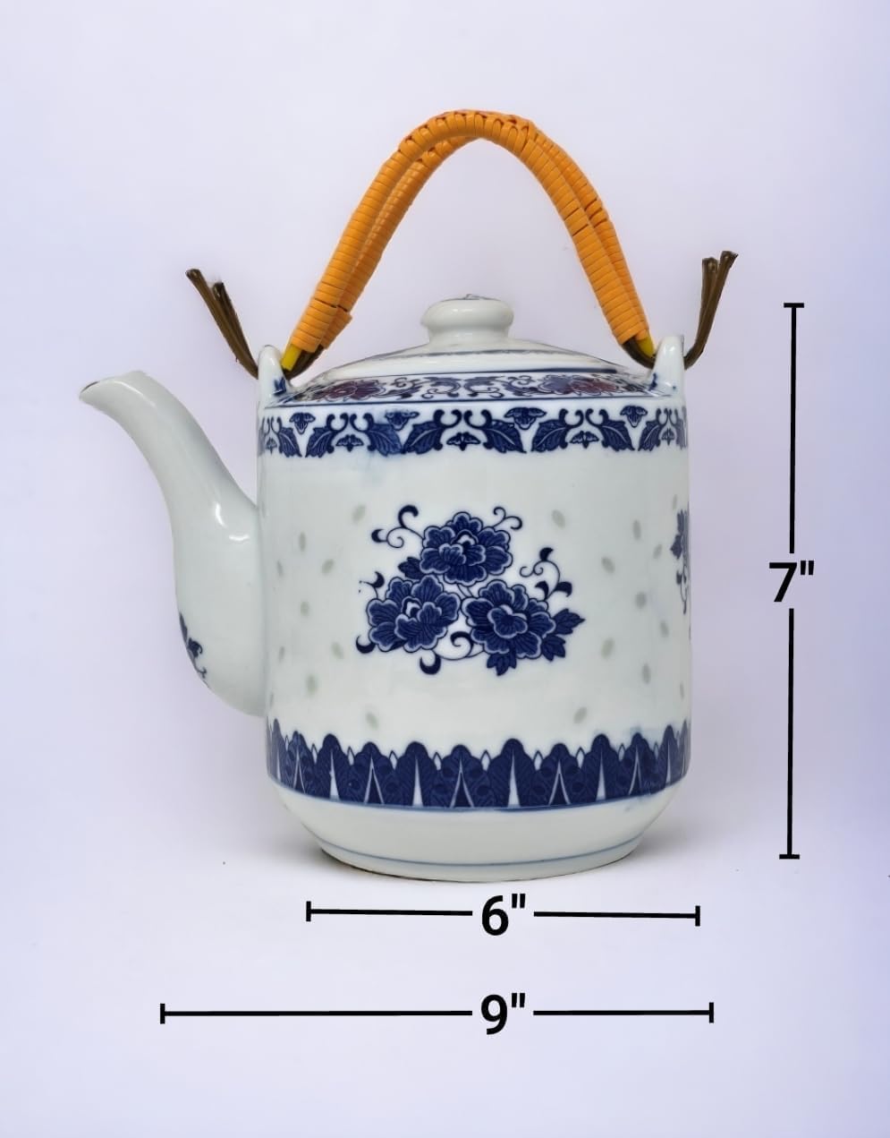64 oz Blue and White Porcelain Teapot, 6-Cup Tea Pot