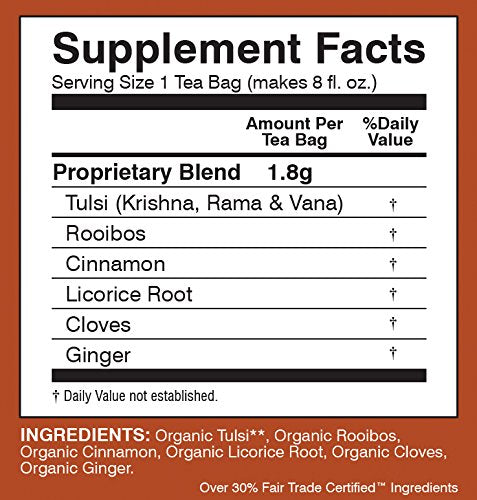 Davidson's Organics, Tulsi Rooibos Chai, 25-count Tea Bags, Pack of 6