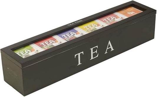 TOPINCN Wooden Tea Storage Box, 5 Slots, High Hardness, Exquisite Design, Retro, Clear Lighting, (Black)