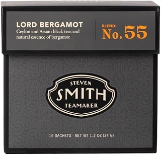 Steven Smith Teamaker Lord Bergamot No. 55, Caffeinated, Sugar-Free, Sustainably Grown, Full Leaf Earl Grey Black Tea Bags, 15 Sachets, 1.2oz each