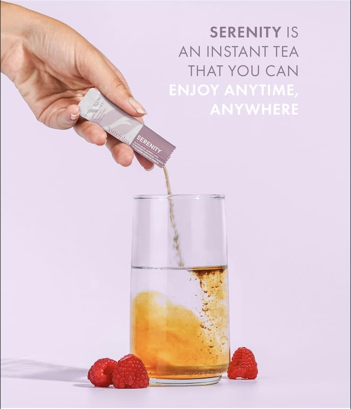 Farmasi Nutriplus Serenity Raspberry Herbal Tea, 0.06oz x 30 Servings | Caffeine-Free Instant Fruity Tea Blend, Refreshing Light and Flavorful Herbal Drink, Plant Based, Vegan, Sugar Free