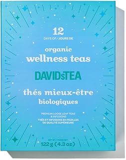DAVIDsTEA 12 Days of Wellness Teas – 12 Organic Loose Leaf Tea Sampler Gift Set, 24 Servings | Variety Pack of Herbal, Chai, Oolong & Green Tea
