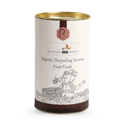 Blossom &amp; Brew Majestic Darjeeling Sunrise First Flush Black Tea (1.76oz) – Whole Leaf from Teesta Valley – Rich Flavored &amp; Aromatic Breakfast Brew – Caffeinated Indian Tea for Hot or Iced Beverages